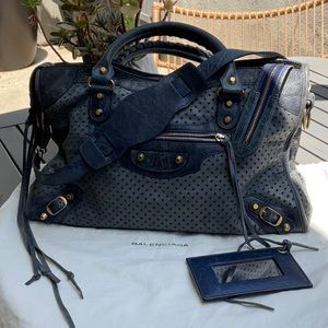 Balenciaga City Classic handbag in blue and Perforated Leather